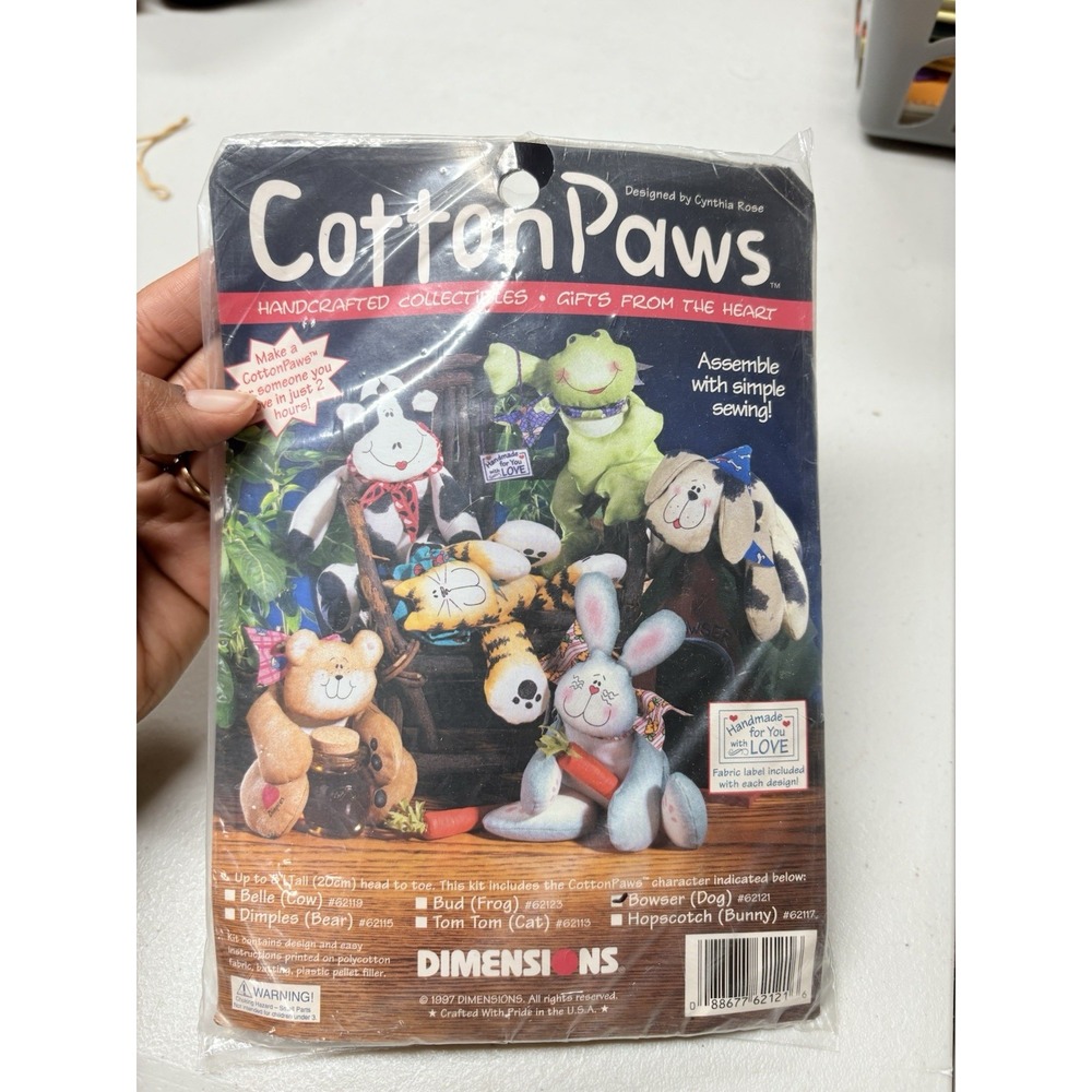 Vintage 1997 Dimensions Cotton Paws Bowser‎ Dog #62121 Craft Kit NEW